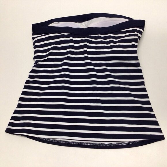 Lands' End Bandeau Tankini Sz 2 Swimsuit Top Blue White Striped Padded - Picture 5 of 9
